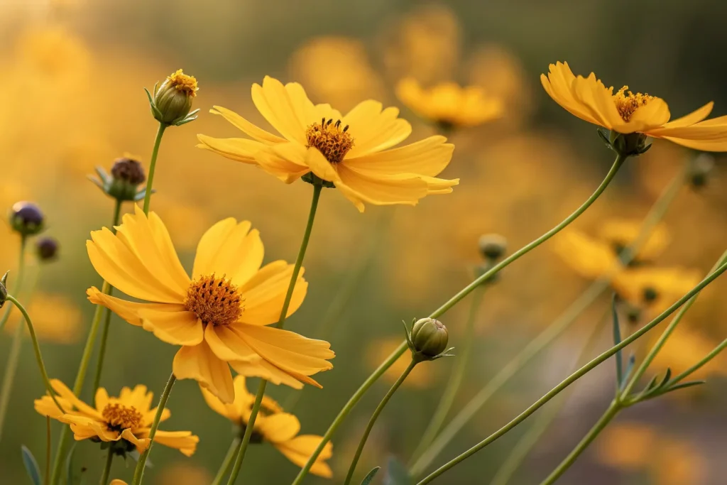 Yellow Coreopsis flowers blooming in early fall.