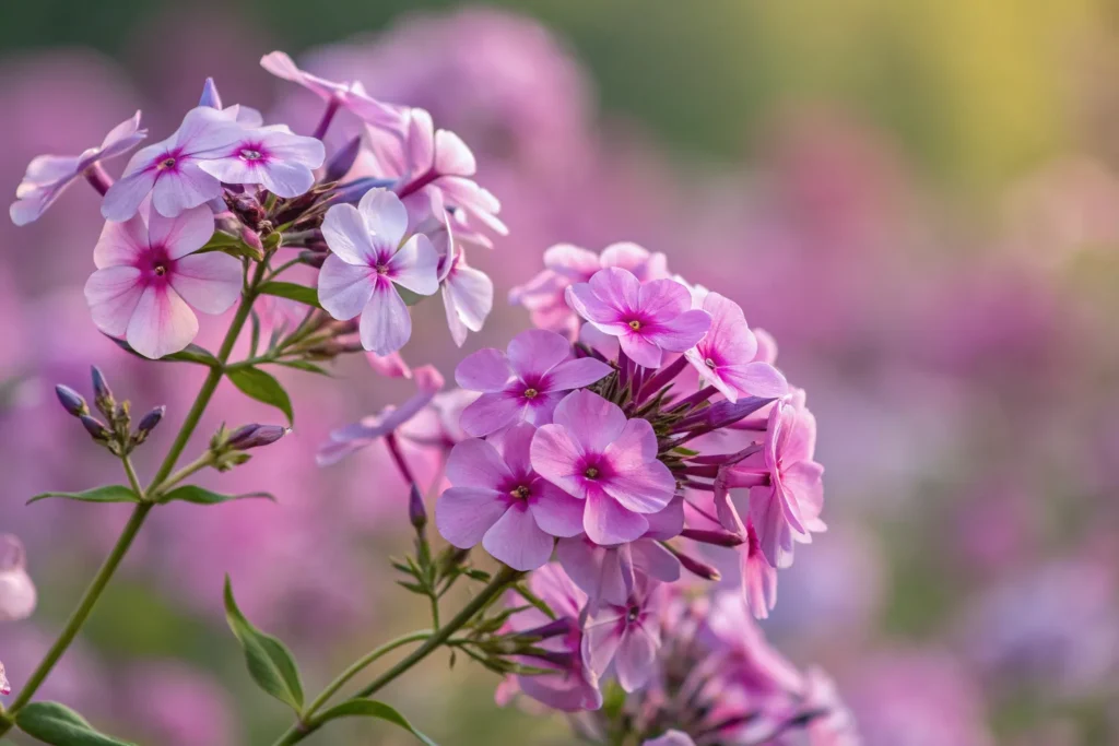 Pink and purple Phlox flowers blooming in September.
