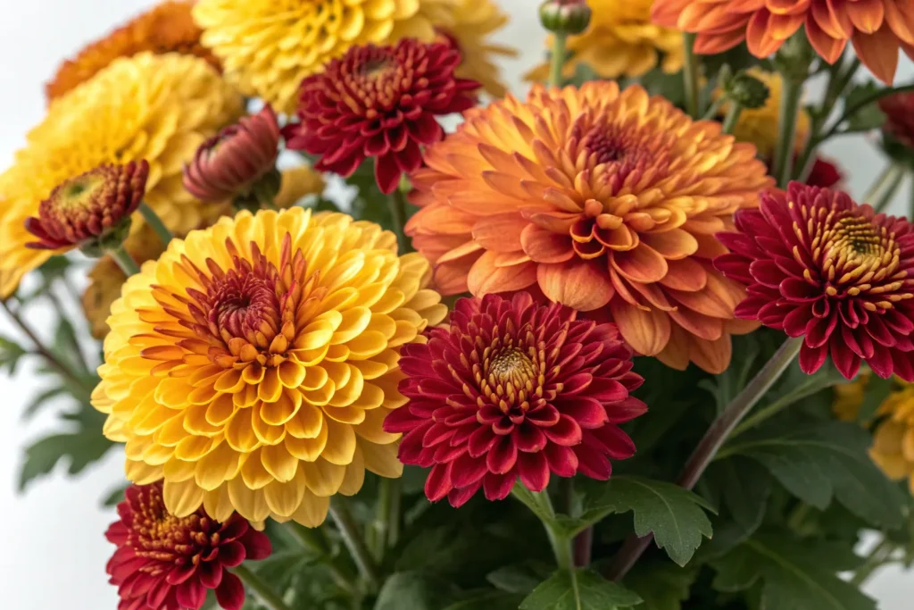 23 Gorgeous Fall Blooming Flowers to Keep Your Garden Colorful 3 Yellow chrysanthemum fall blooming flowers in an autumn flower bed