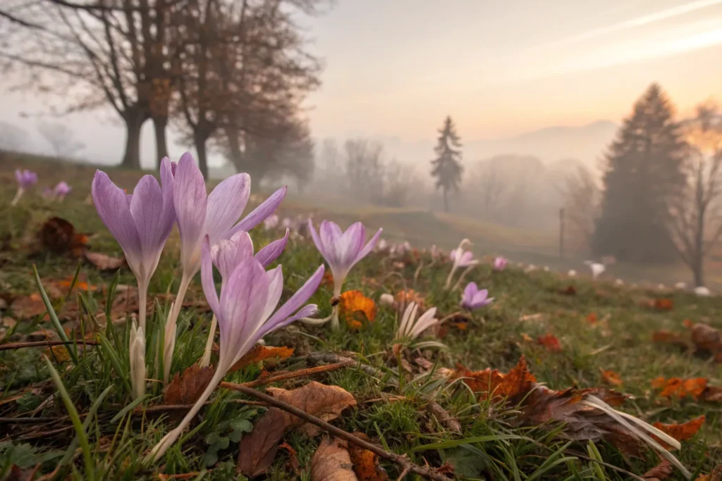 23 Gorgeous Fall Blooming Flowers to Keep Your Garden Colorful 21 Lilac Autumn Crocus flowers blooming in September.