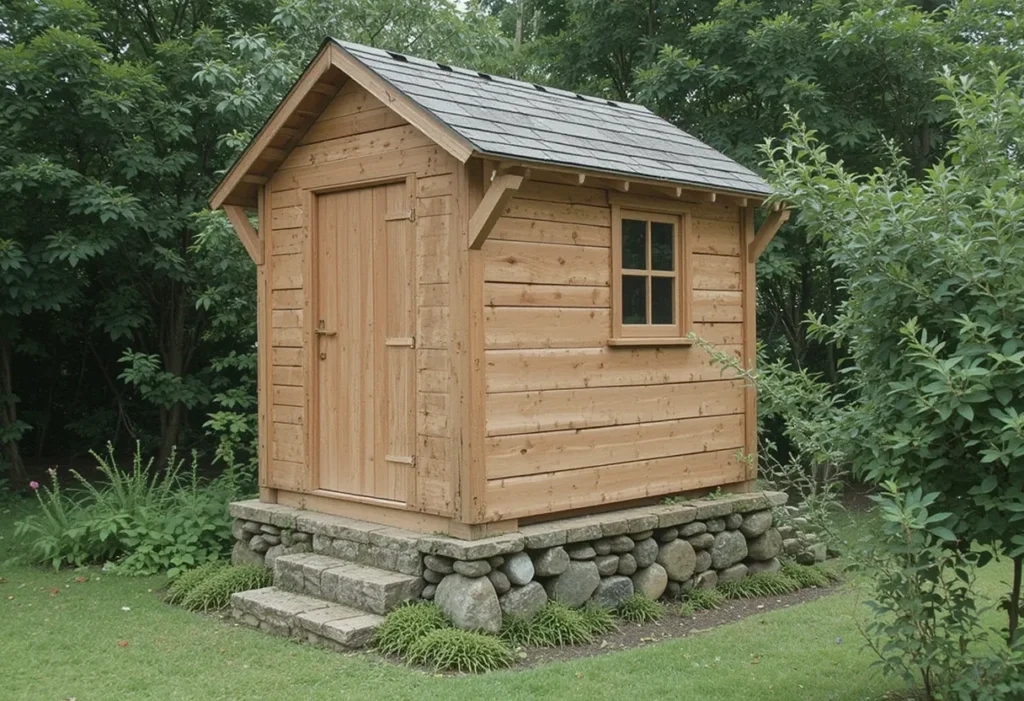 21 Small Garden Shed Ideas to Maximize Storage in Compact Backyards 17 Raised garden shed on a stone foundation with weather-resistant outdoor storage