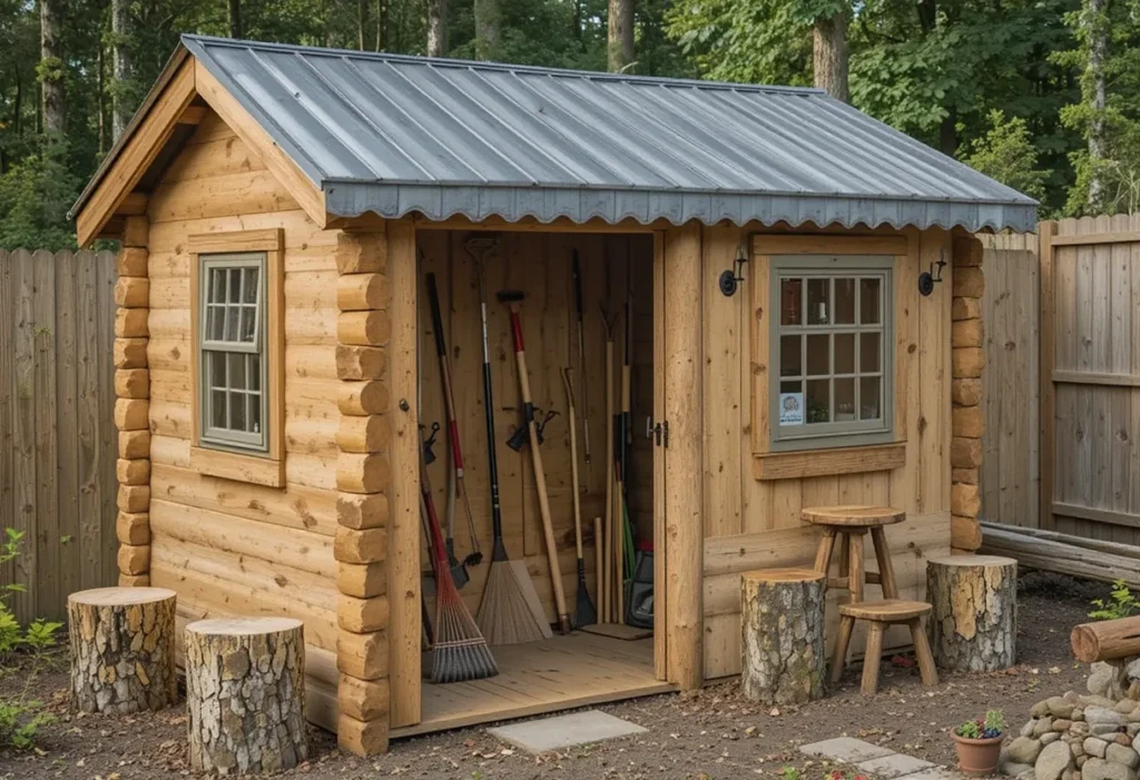 21 Small Garden Shed Ideas to Maximize Storage in Compact Backyards 22 Compact log cabin storage shed with organized tool storage for a small backyard