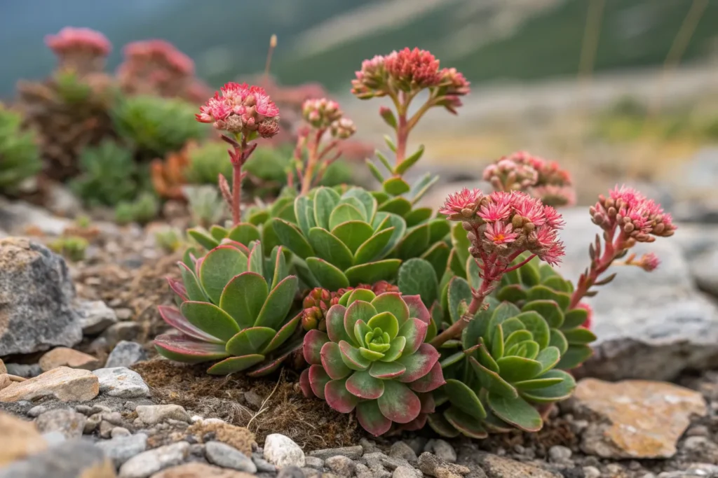 26 Beautiful September Flowers for a Colorful Fall Garden 4 Sedum plants with pink to red flowers and thick leaves blooming in September.