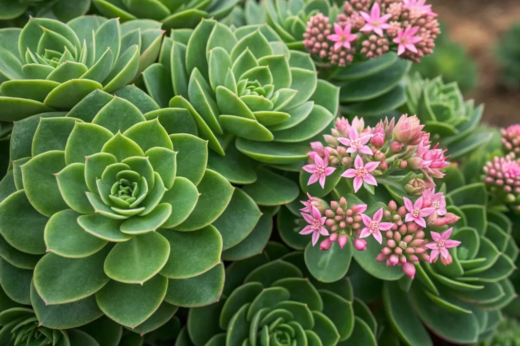 23 Gorgeous Fall Blooming Flowers to Keep Your Garden Colorful 4 Pink sedum growing with fall blooming flowers in a sunny garden