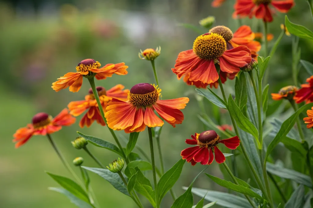 23 Gorgeous Fall Blooming Flowers to Keep Your Garden Colorful 8 Orange helenium creating a colorful autumn flower display