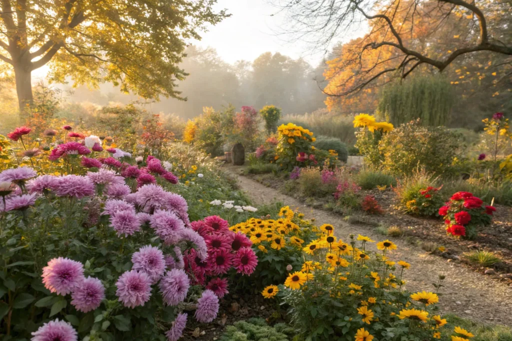 26 Beautiful September Flowers for a Colorful Fall Garden 1 Beautiful fall garden with colorful September flowers blooming in flower beds and borders