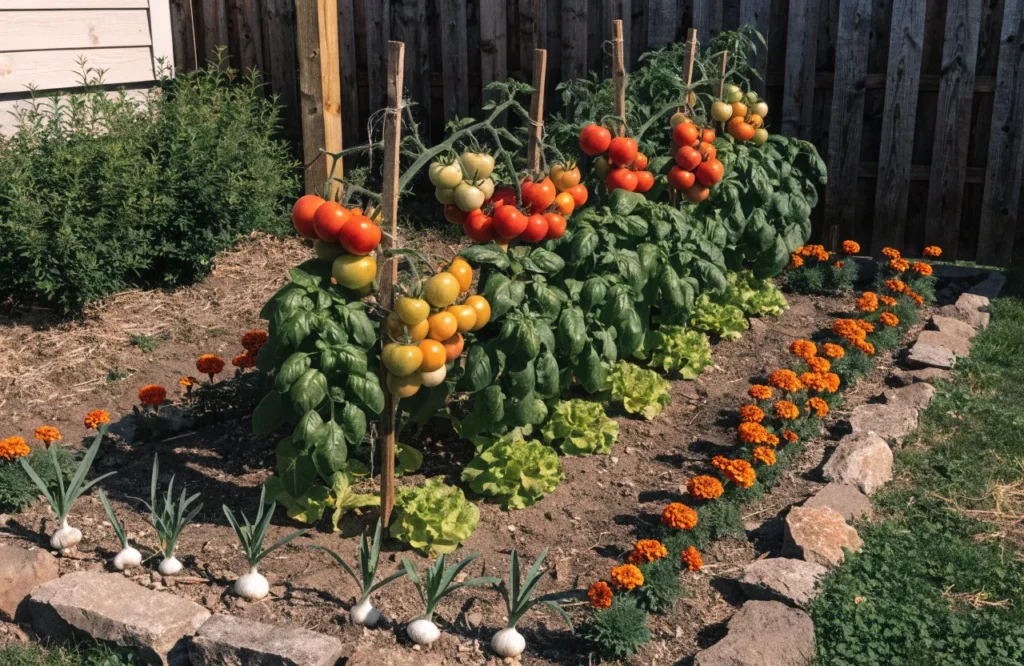 15 Best Tomato Companion Plants: What to Plant & What to Avoid for a Healthier Harvest 17 Example tomato companion planting layout for raised beds