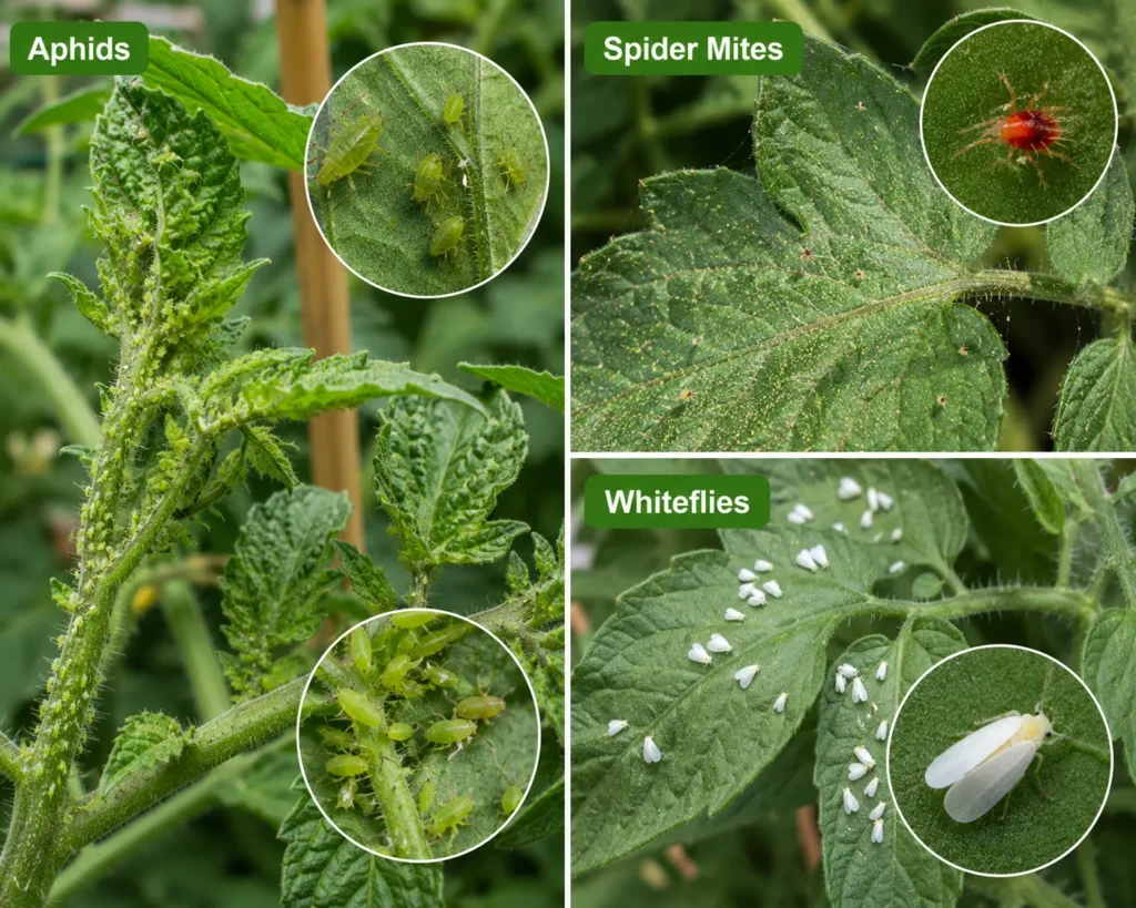Common pests found on tomato plants in containers