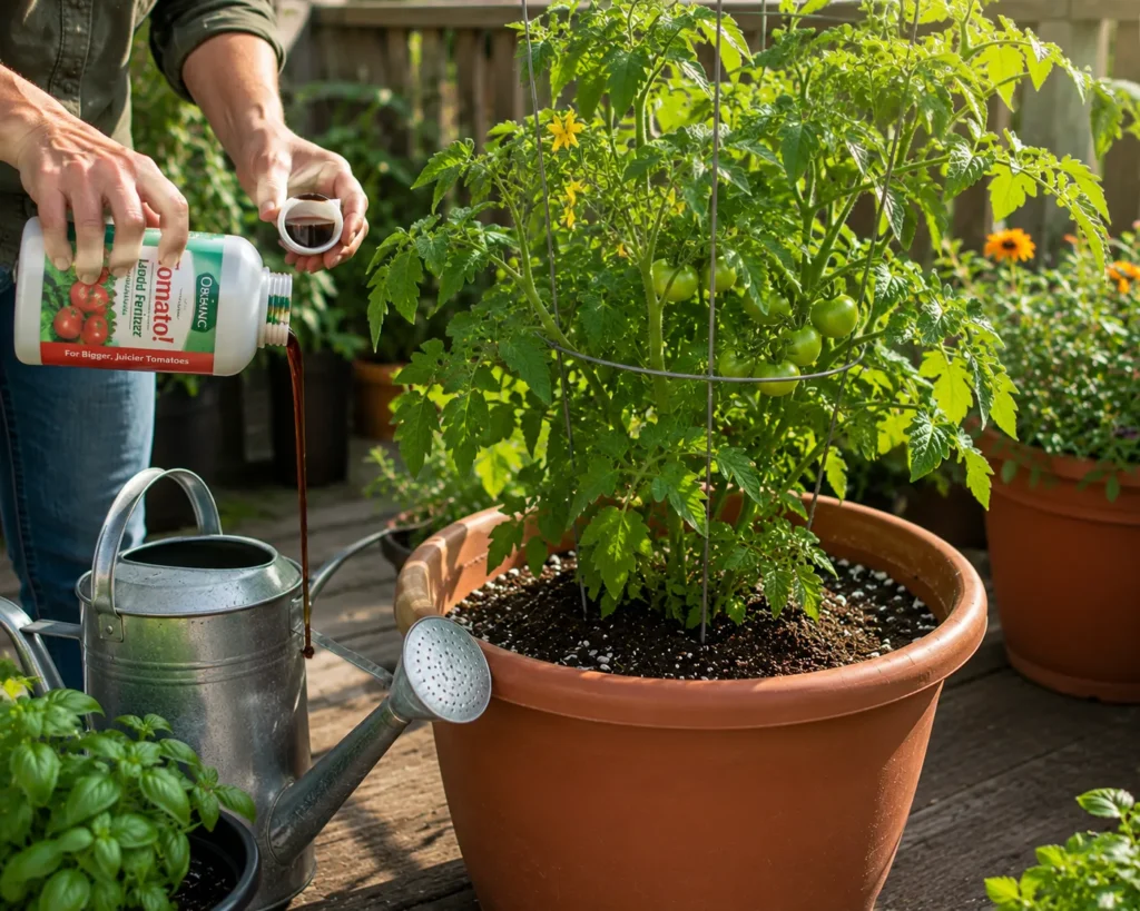 Fertilizing tomatoes growing in containers