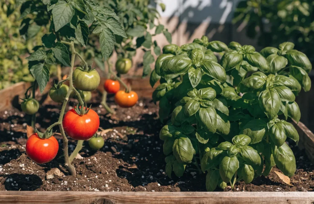 15 Best Tomato Companion Plants: What to Plant & What to Avoid for a Healthier Harvest 6 Growing basil with tomatoes as a classic companion planting combination