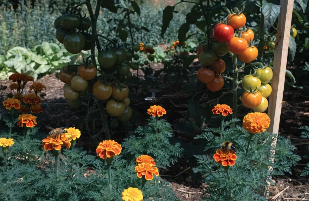 15 Best Tomato Companion Plants: What to Plant & What to Avoid for a Healthier Harvest 7 French marigolds planted with tomatoes to attract beneficial insects