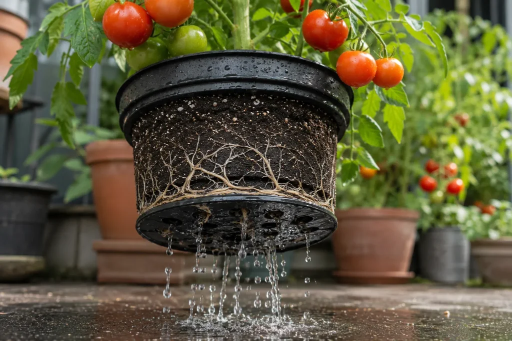 Tomato pot with proper drainage holes for healthy roots