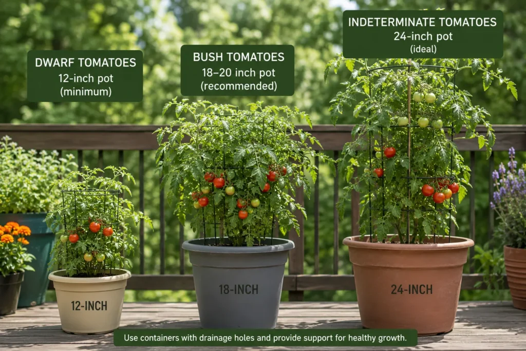 Recommended pot sizes for growing tomato plants