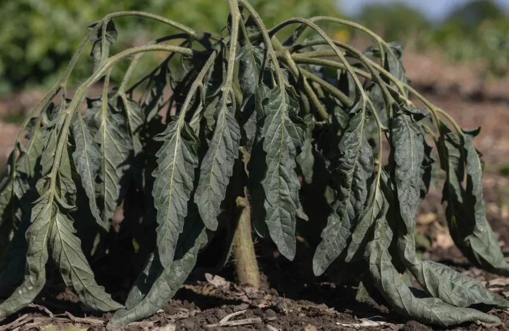 Sudden bacterial wilt causing total collapse of a tomato plant