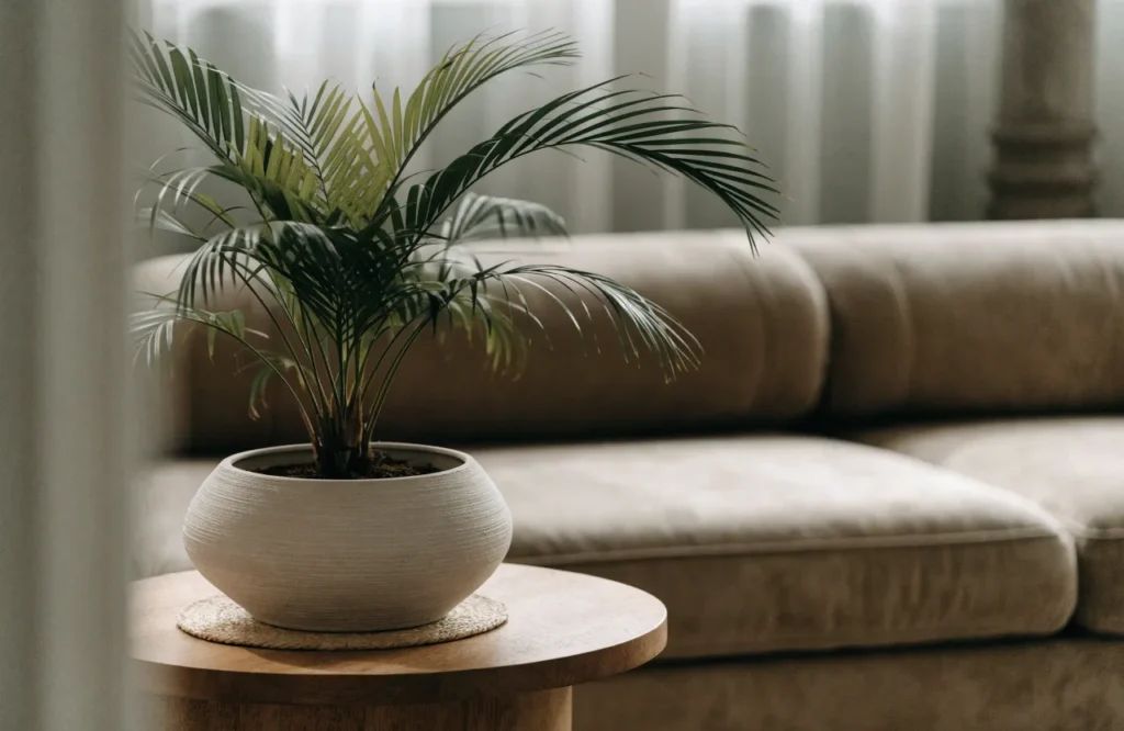 10 Best Low-Light Office Plants That Thrive in Dim Workspaces 7 Parlor palm in an office lounge or client waiting area
