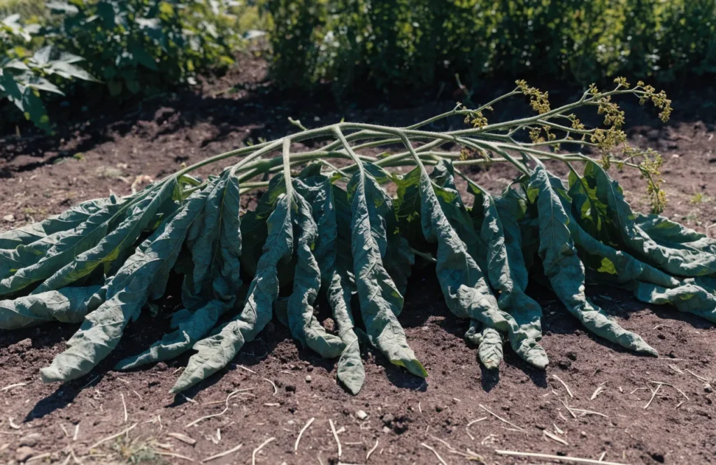 Tomato plant collapsed suddenly from bacterial wilt while leaves stay green