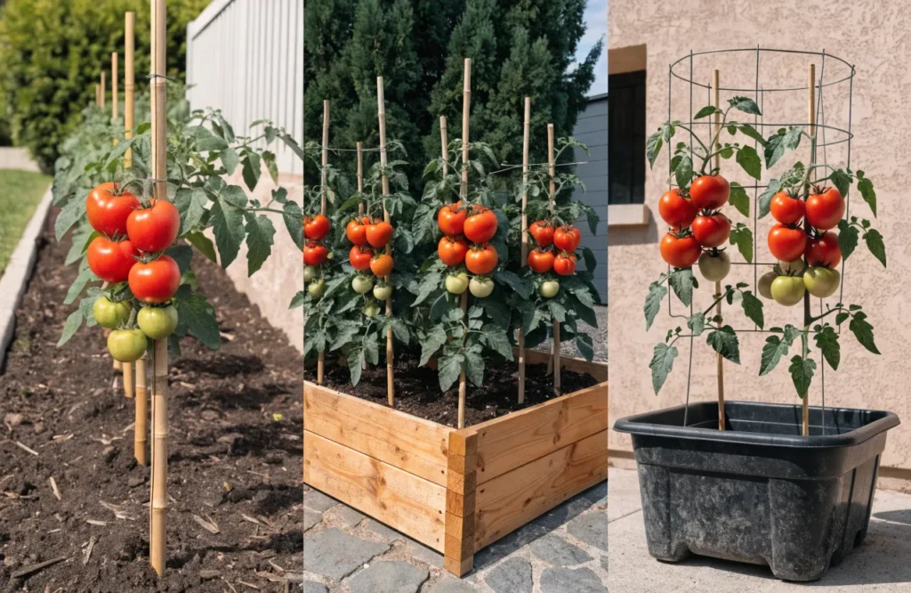 Comparison of tomato plants grown in-ground, in a raised bed, and in a container