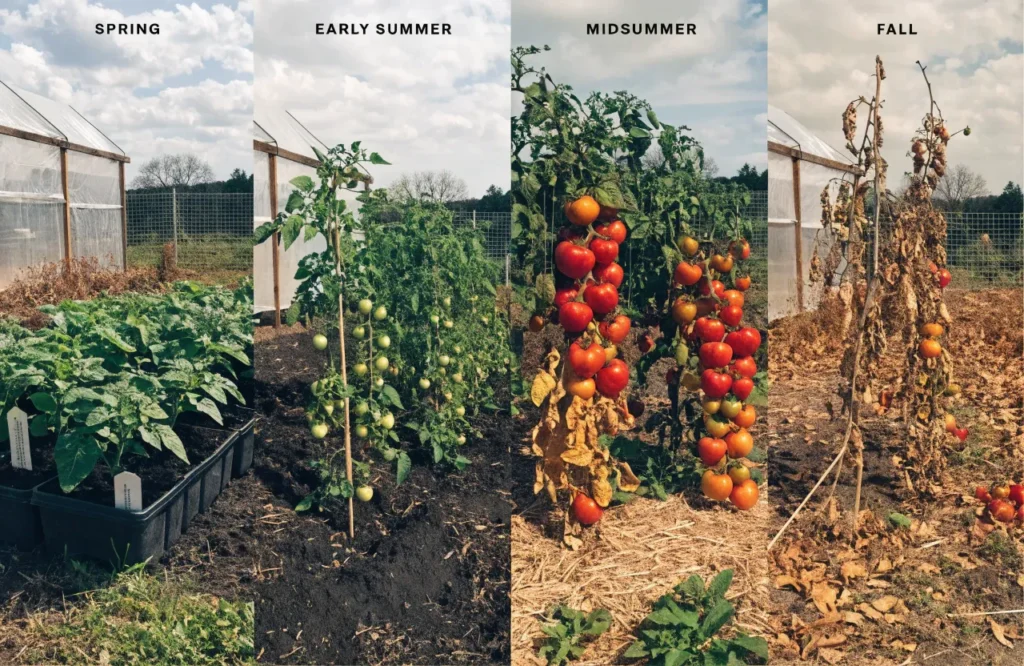 Tomato garden through the seasons showing changing disease risk