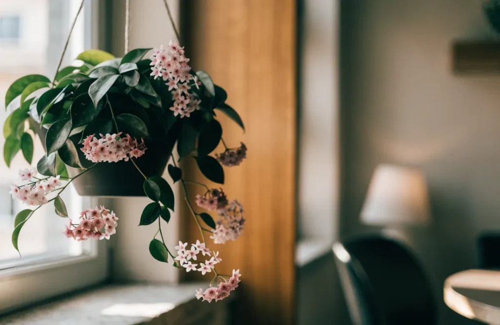 Hoya plant with star-shaped flowers indoors