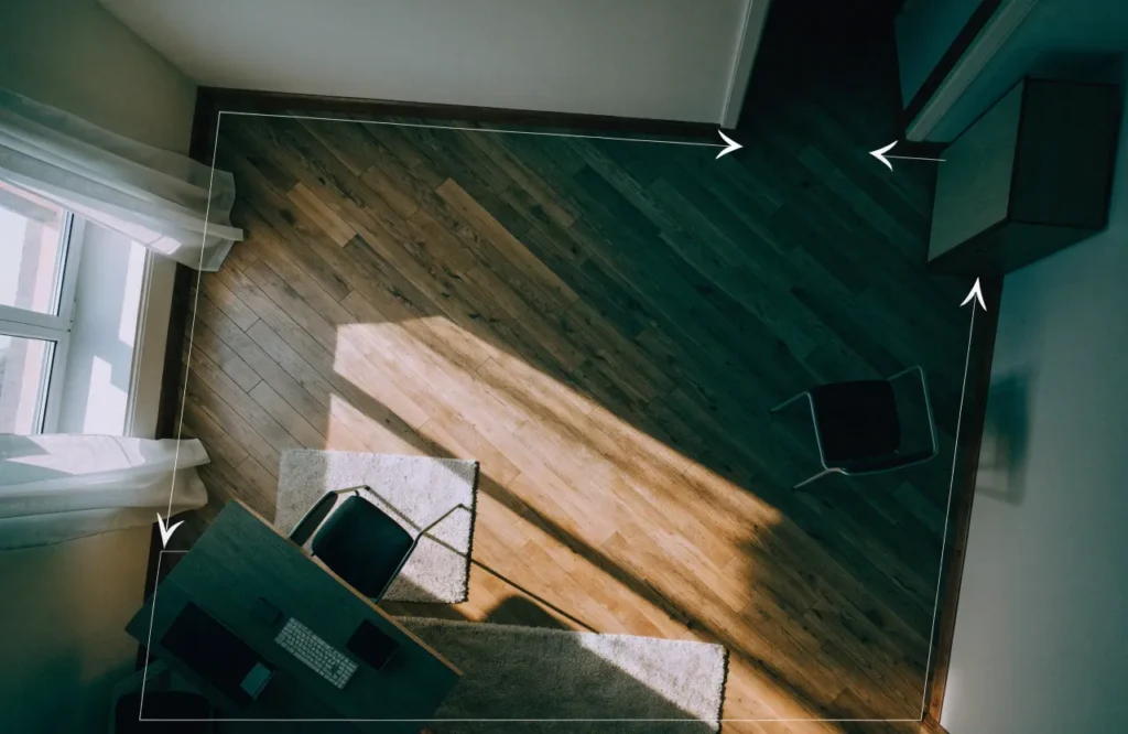 Diagram showing how light levels fade from a window to a low light corner of a room