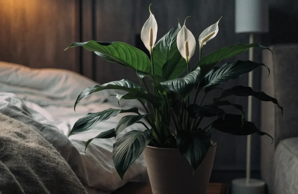 12 Best Plants for Dark Rooms With Little to No Natural Light 12 Peace lily blooming in a dim bedroom with little natural light