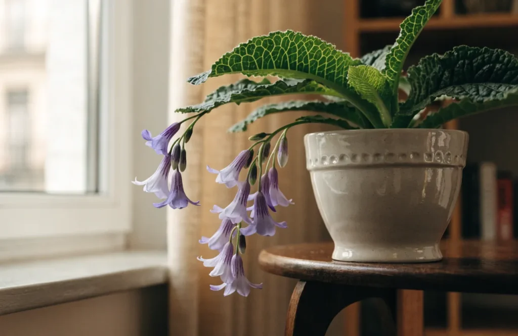 Cape Primrose with lavender flowers indoors