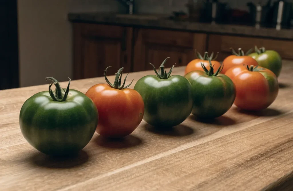 Tomatoes Not Ripening? 6 Reasons Why + How to Ripen Them Faster 8 Green tomatoes ripening indoors at room temperature on kitchen counter