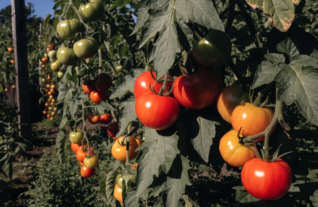 tomatoes exposed to intense summer sunlight