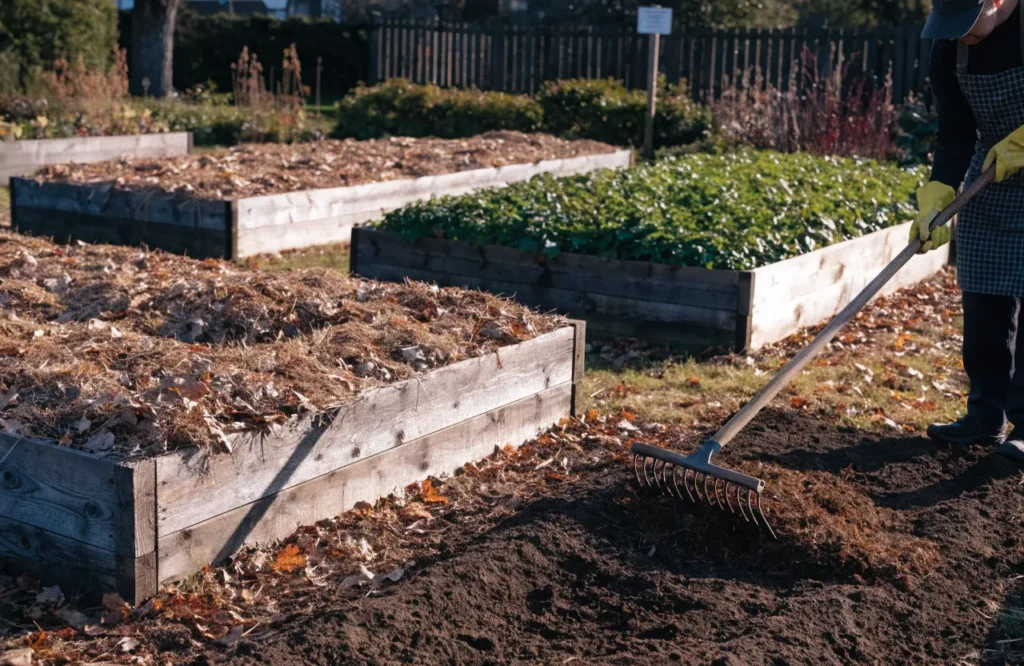 Using mulch and cover crops to prepare garden for fall.