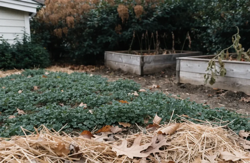 Protecting garden soil with cover crops and organic mulch in fall