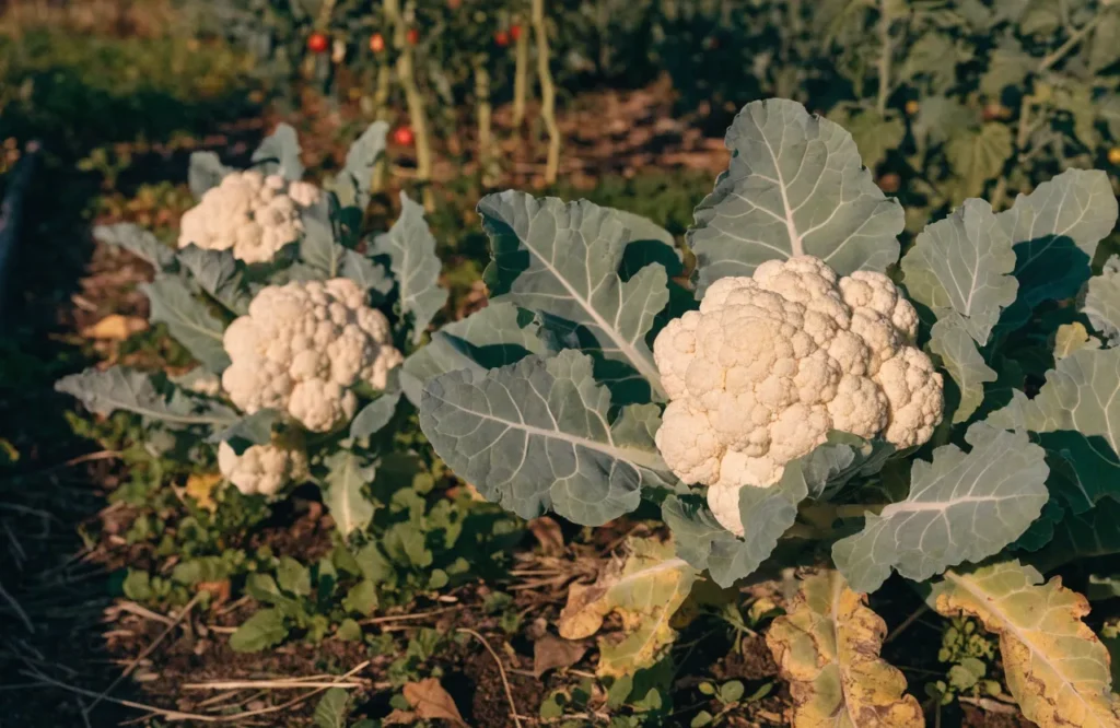 15 Best Fall Vegetables to Grow in September (Plus a Planting Calendar) 13 Cauliflower heads developing among green leaves in a fall garden
