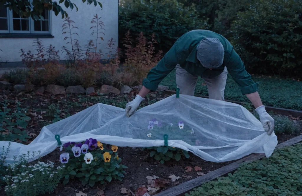 Protecting newly planted flowers before the first frost