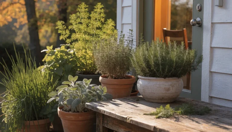 fall herbs to grow in containers beside a kitchen door