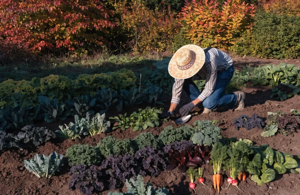 Planting cool-season vegetables to prepare garden for fall.