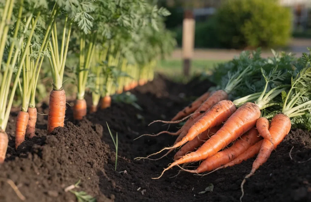 15 Best Fall Vegetables to Grow in September (Plus a Planting Calendar) 14 Fresh carrots growing in rich soil in a September fall garden