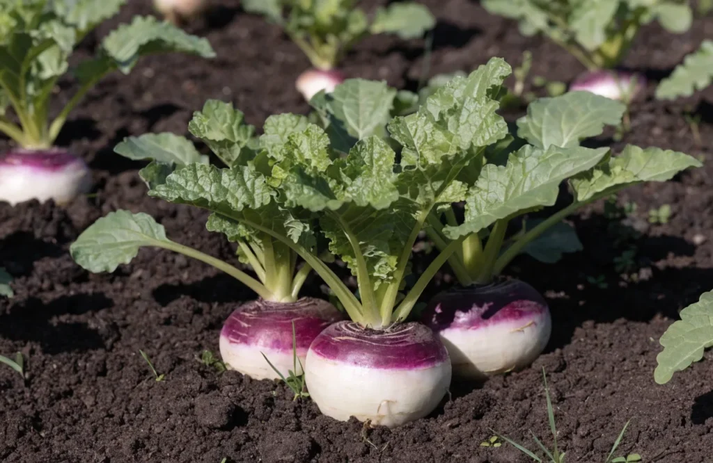 15 Best Fall Vegetables to Grow in September (Plus a Planting Calendar) 17 Turnips growing above dark soil in a September vegetable garden