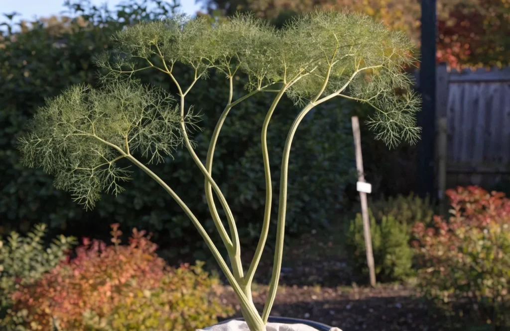 17 Best Fall Herbs to Grow for a Thriving Autumn Garden 14 Herb fennel growing tall in a fall garden with feathery foliage