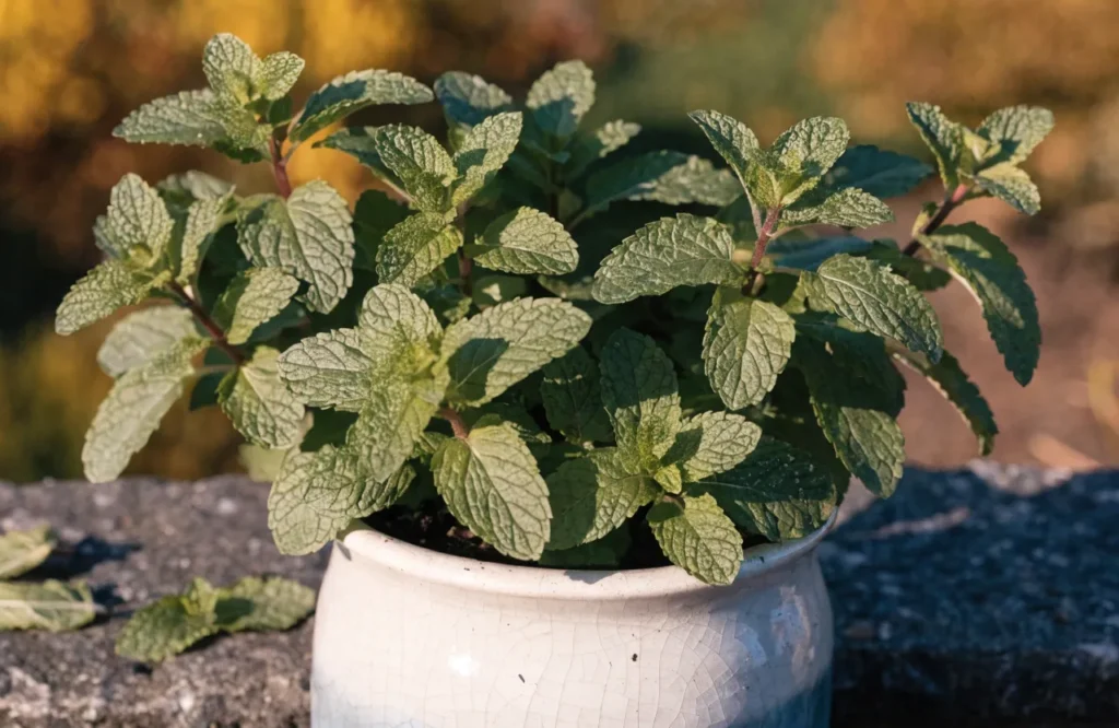 17 Best Fall Herbs to Grow for a Thriving Autumn Garden 11 Mint growing vigorously in a container during fall