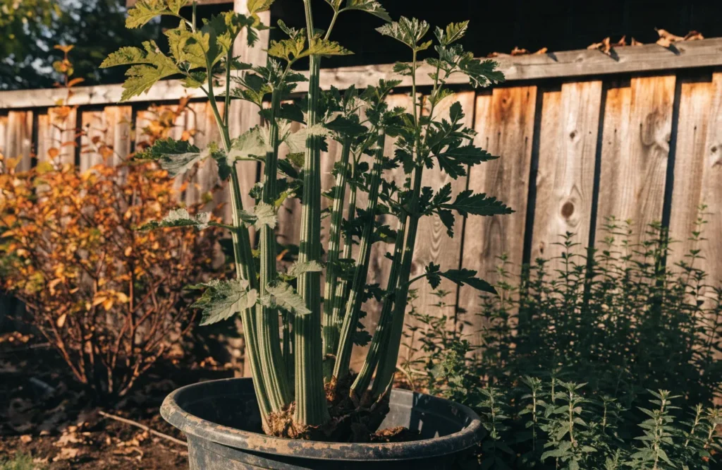 17 Best Fall Herbs to Grow for a Thriving Autumn Garden 16 Lovage growing in a large container in a fall garden