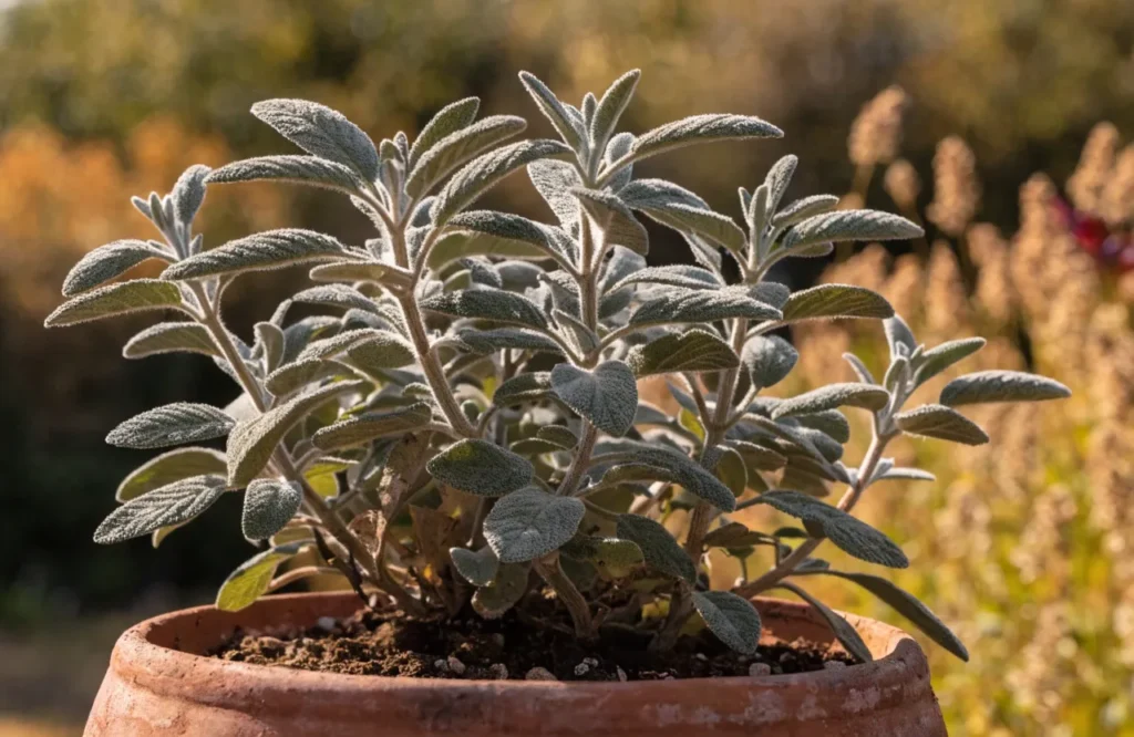 17 Best Fall Herbs to Grow for a Thriving Autumn Garden 7 Sage growing in a container during fall