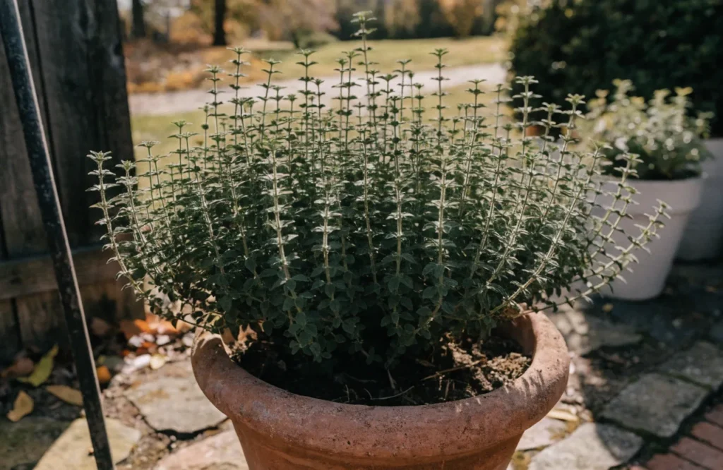 17 Best Fall Herbs to Grow for a Thriving Autumn Garden 6 Oregano growing in a container in a fall herb garden