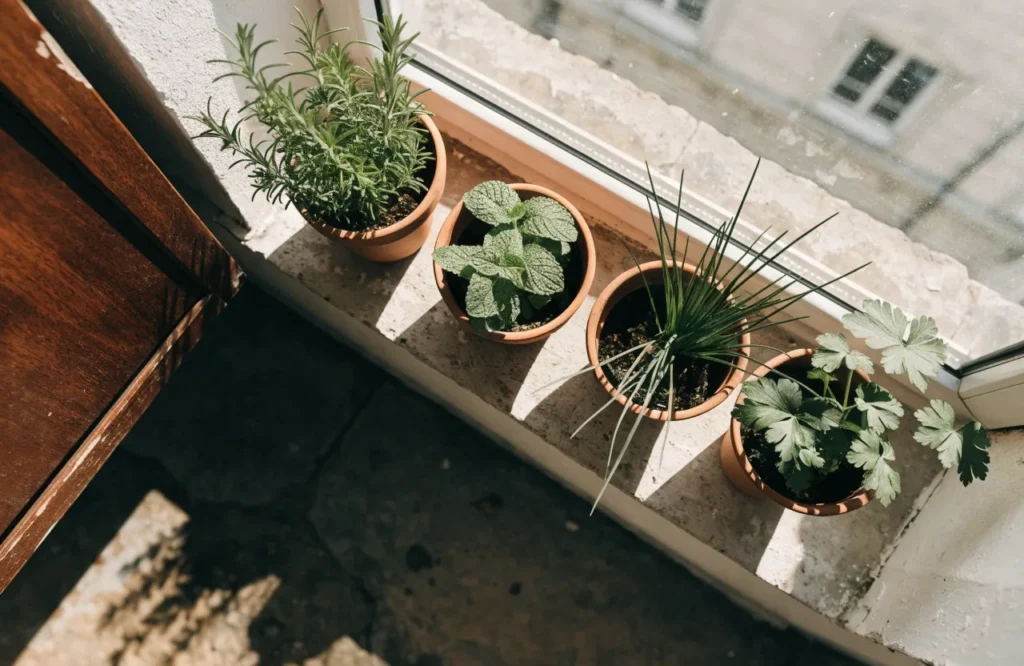 Plants to Bring Indoors Before Frost: 2026 Guide 2 Potted herbs like rosemary and mint on a sunny windowsill for winter