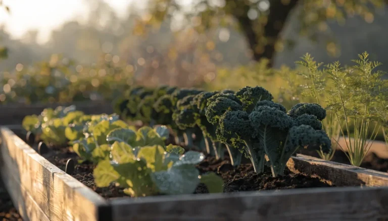 Raised bed of fall vegetables to grow in September garden