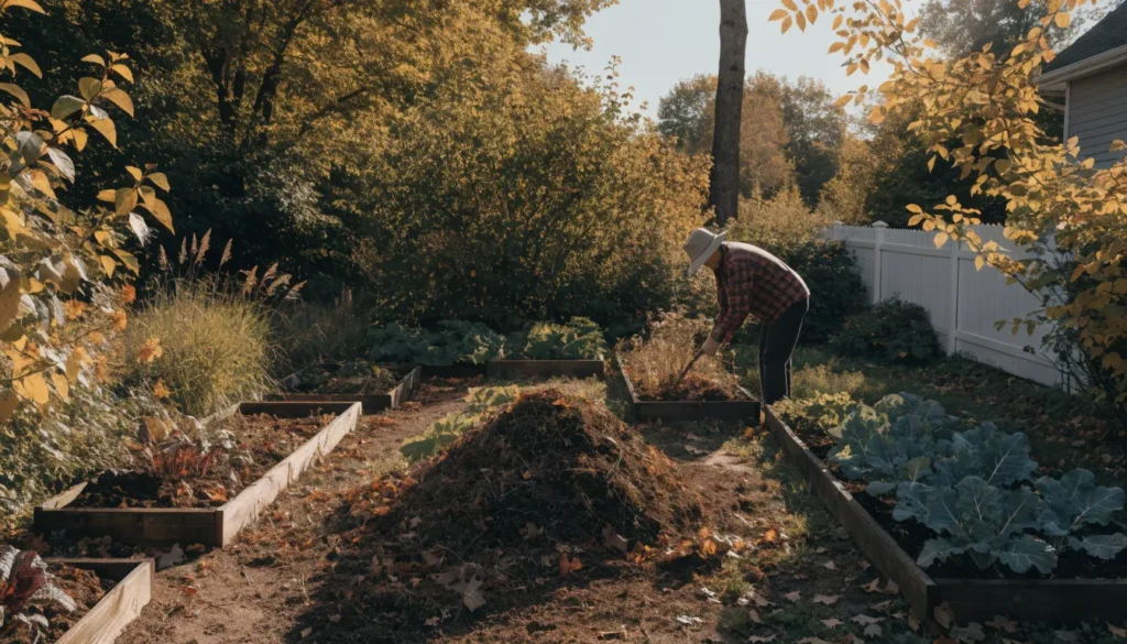 Prepare Garden for Fall with compost, mulch, and cool-season vegetables.