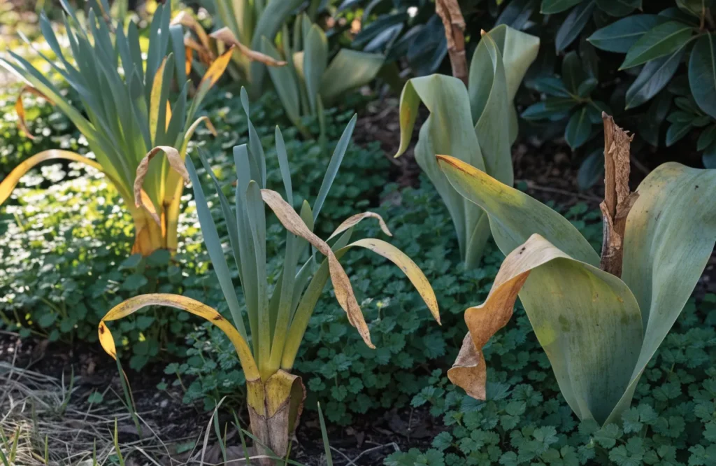 spring bulb foliage left to die back after flowering