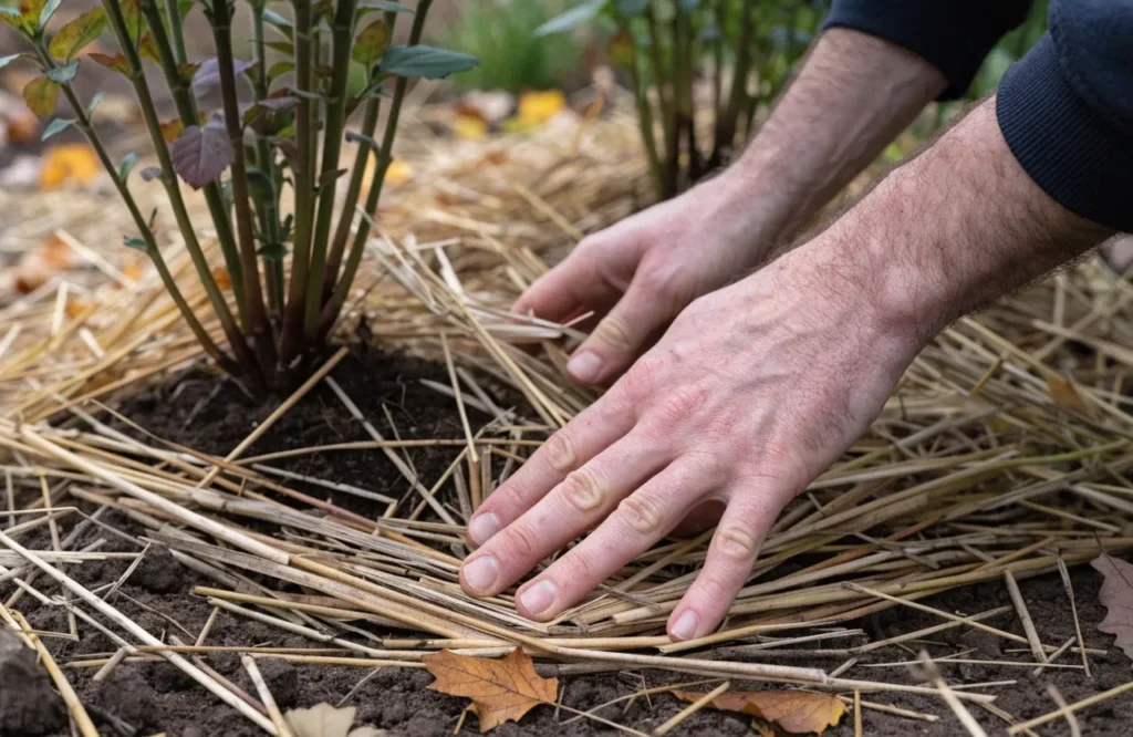 How to Protect Plants From Frost: 10 Simple Methods 5 Applying dry straw mulch around perennial plant roots to provide insulation against cold temperatures.