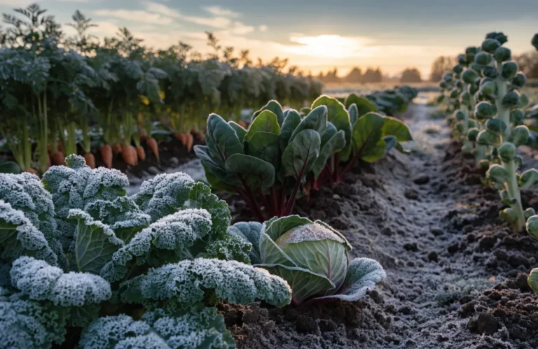 Vegetables That Survive Frost: 28 Crops Sorted by Cold Tolerance 20 Vegetables that survive frost growing in an autumn garden covered with morning frost.