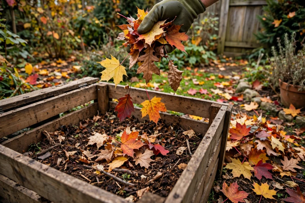 October Garden Checklist: 15 Things to Do Before the First Frost 17 Adding colorful fallen leaves to a compost bin